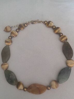 New Green & Gold Agate Gemstone ChokerNecklace, , Gold Tiger's Eye